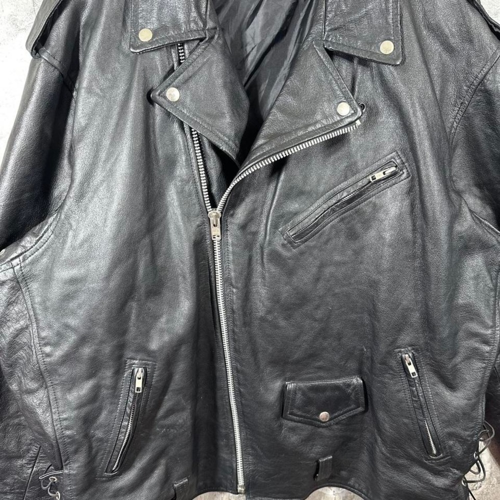 Black genuine leather biker jacket with adjustable waist sleeves Woman's 3XL - Picture 3 of 8